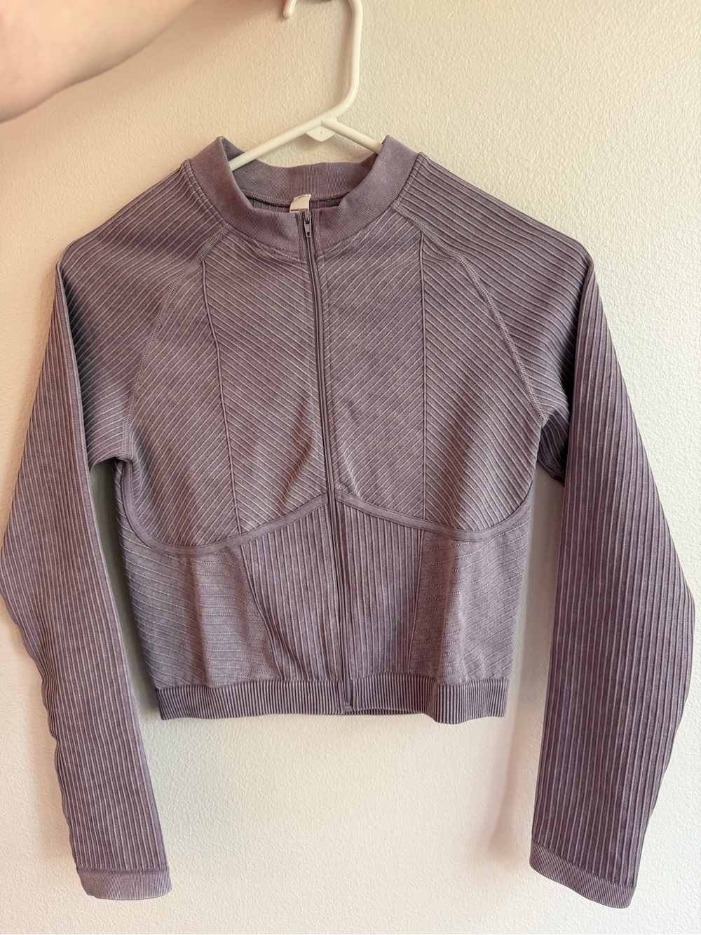 Fashion Nova Sport Ribbed Zip-Up Crop Jacket in Mauve Size L/XL